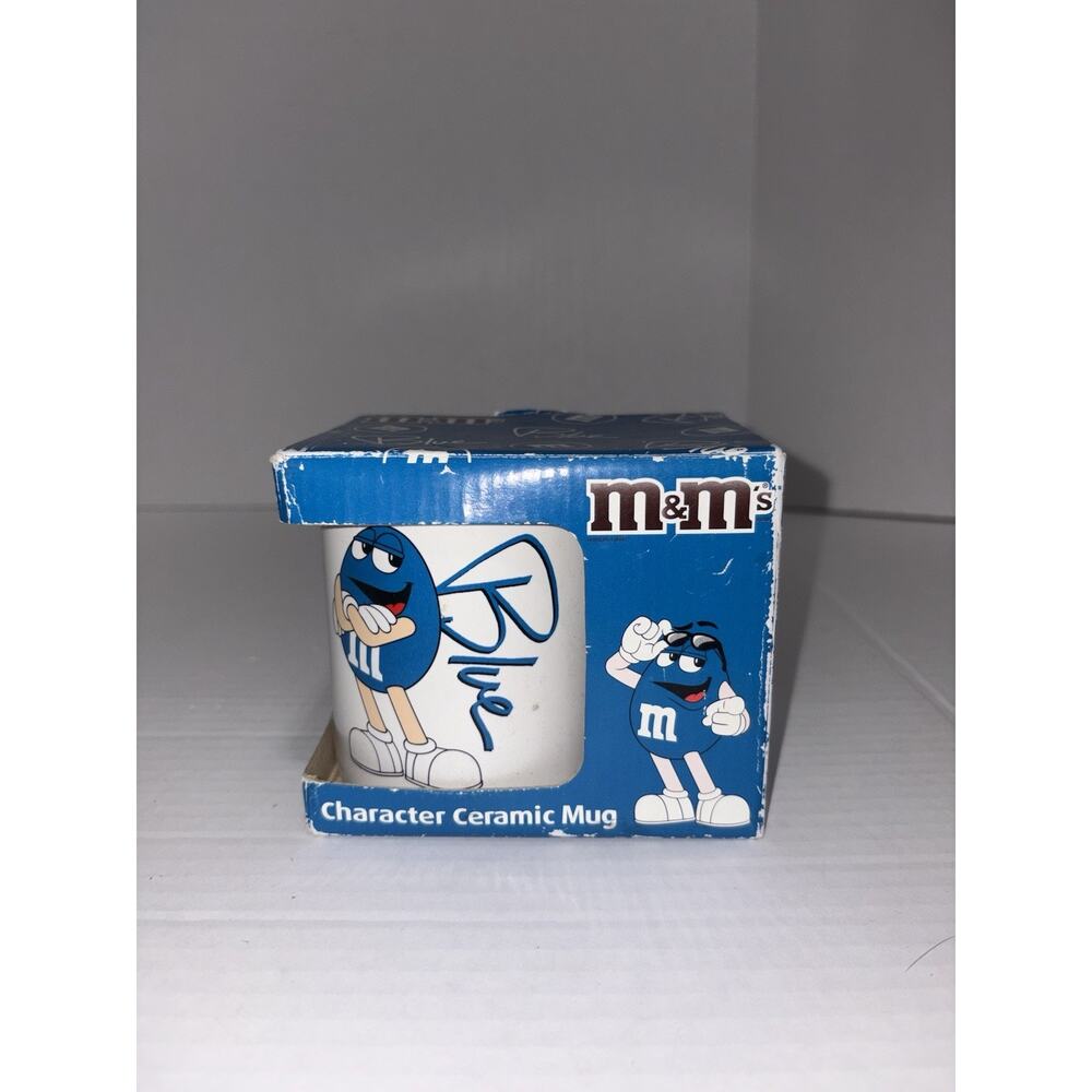 2012 M&M's Character Ceramic Mug Cup Blue & White